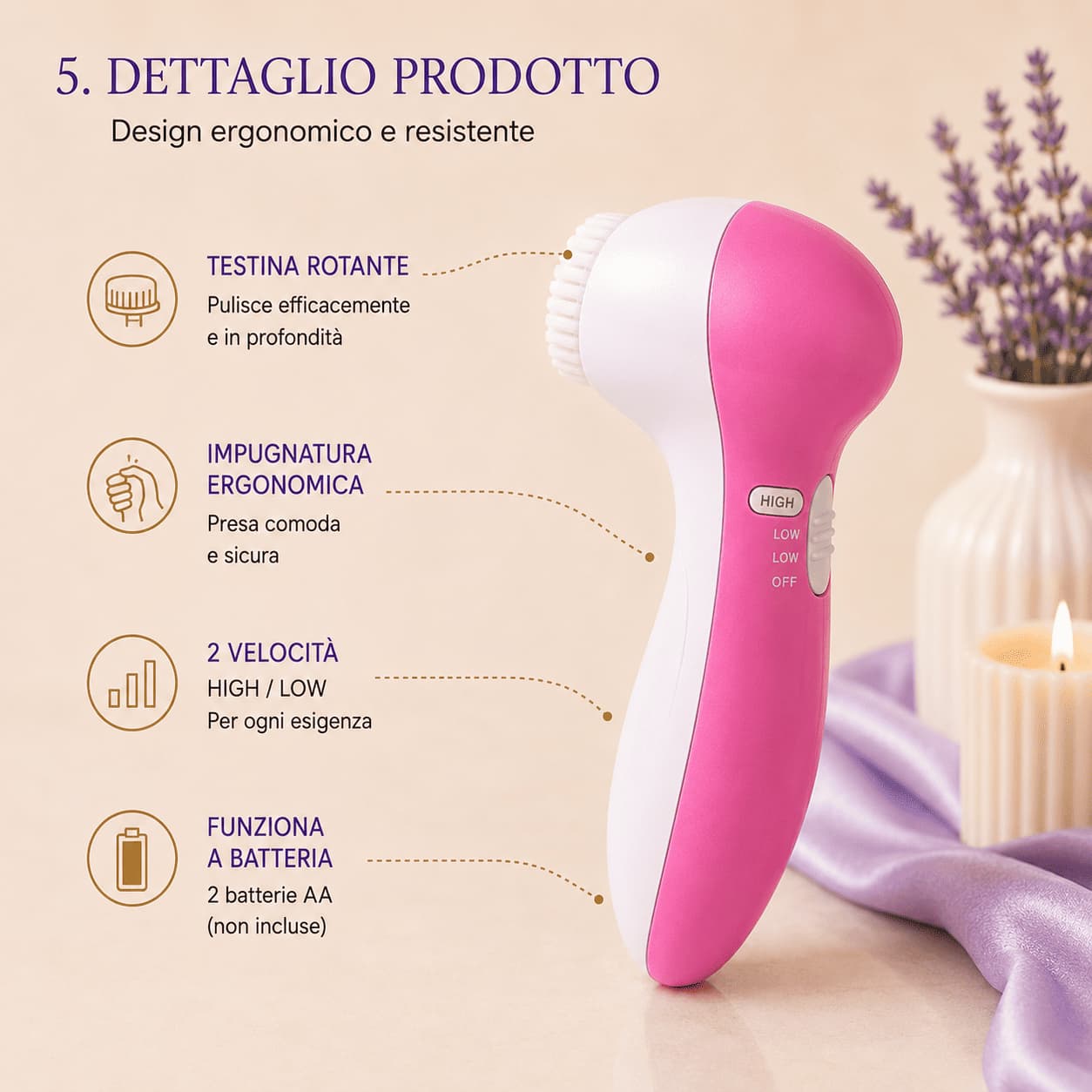 VIOLA™ Spazzola Rotante Pulizia & Massaggio Viso 5-in-1