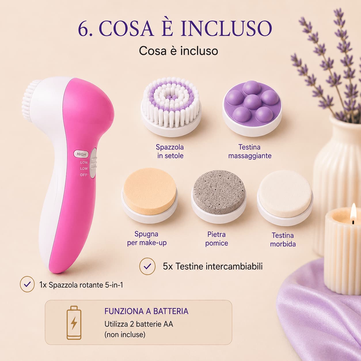 VIOLA™ Spazzola Rotante Pulizia & Massaggio Viso 5-in-1