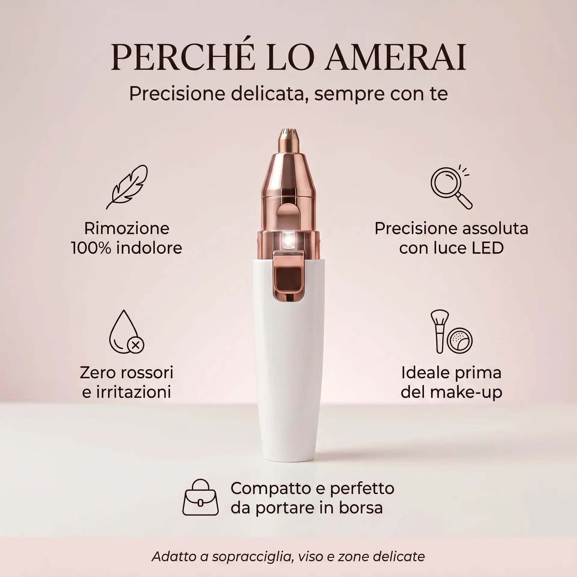 Rifinitore Indolore per Sopracciglia e Peli del Viso con LED